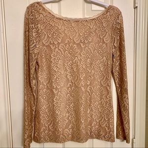 WHBM long sleeve lace nude rose top long sleeve